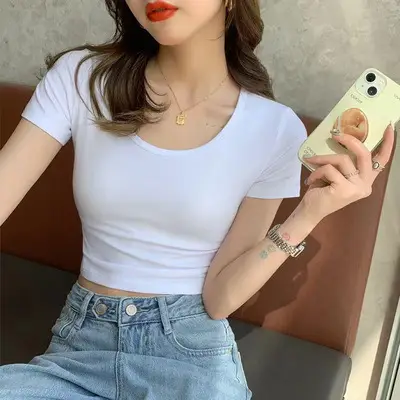 Women Grey Modal Crewneck T-Shirt Slim Fit — feature 1