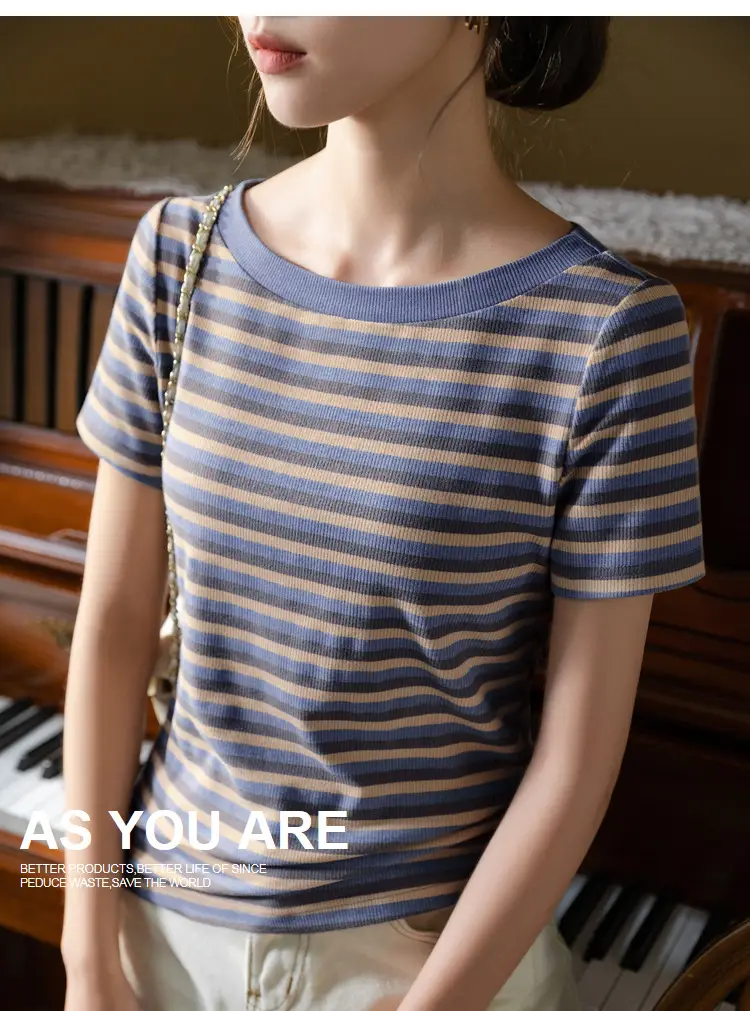 Women Striped T-Shirt Summer 2023 Purple Orange — feature 19