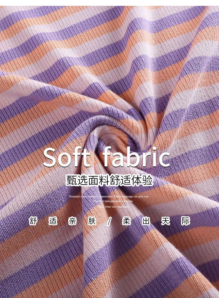 Women Striped T-Shirt Summer 2023 Purple Orange — feature 5