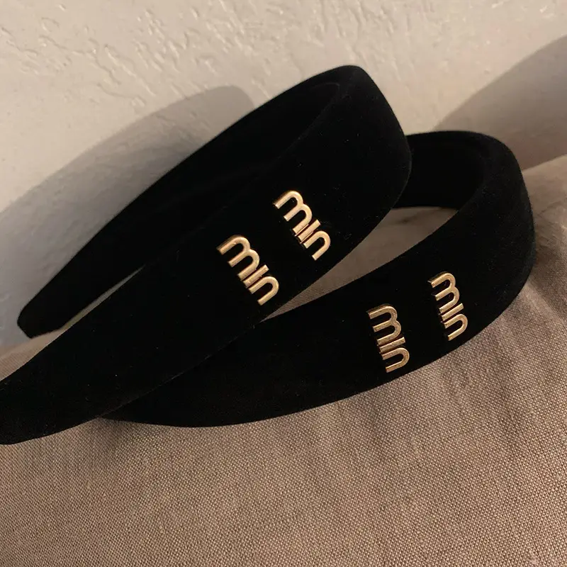 Black Velvet Headband with Letter Wide Bristle - Image 5