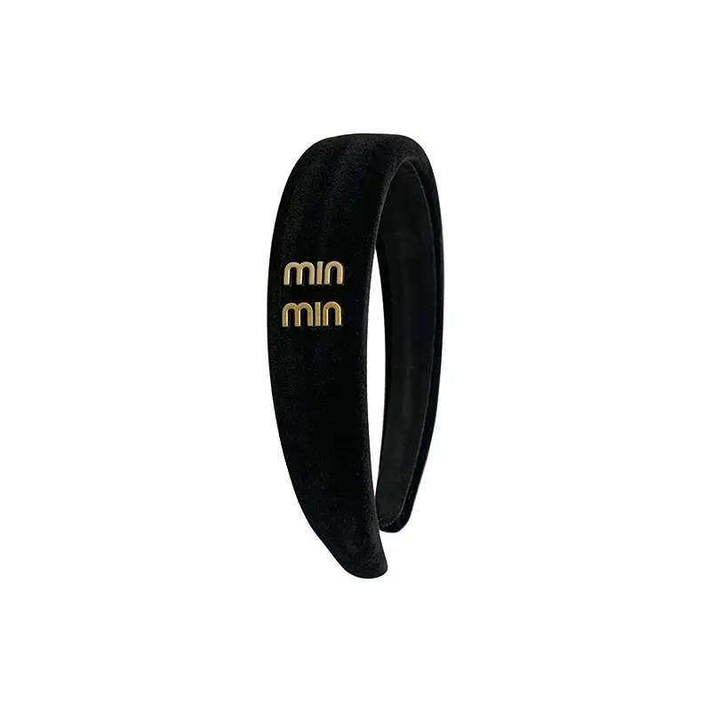 Black Velvet Headband with Letter Wide Bristle - Image 6