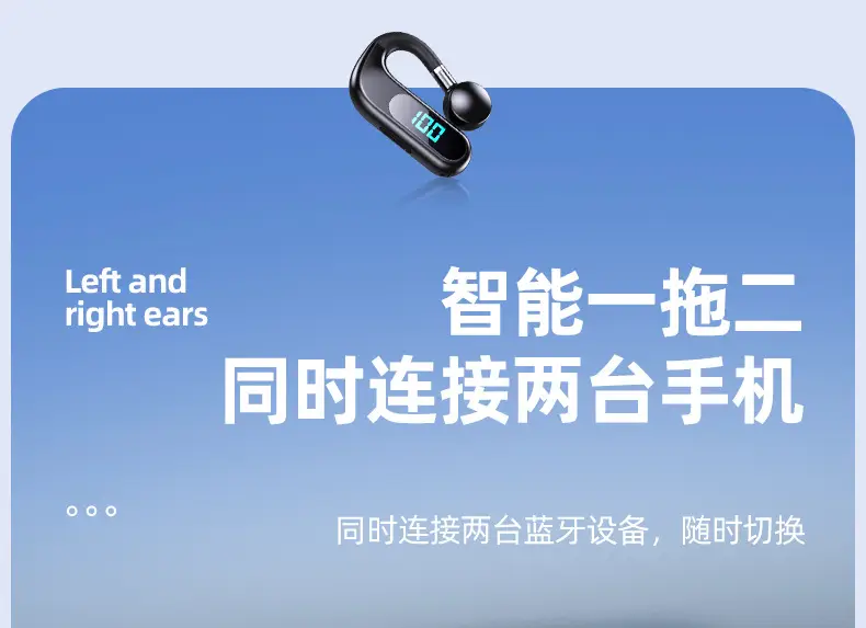 Blue Bone Conduction Wireless Bluetooth Headset with Digital Display — feature 10