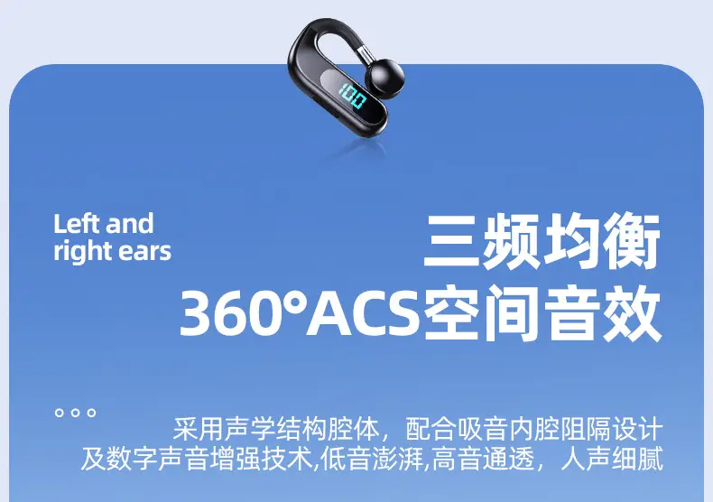 Blue Bone Conduction Wireless Bluetooth Headset with Digital Display — feature 12
