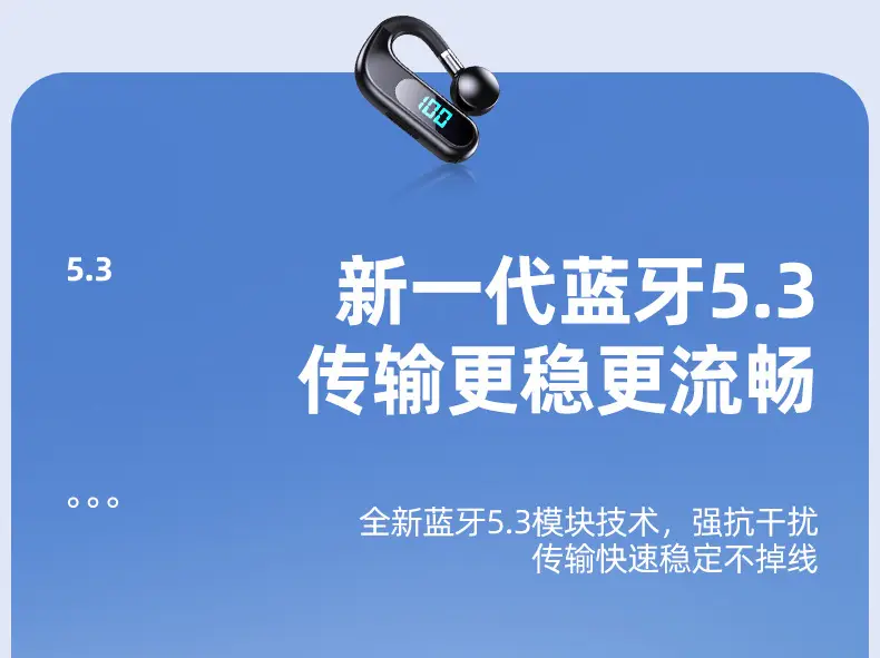 Blue Bone Conduction Wireless Bluetooth Headset with Digital Display — feature 18