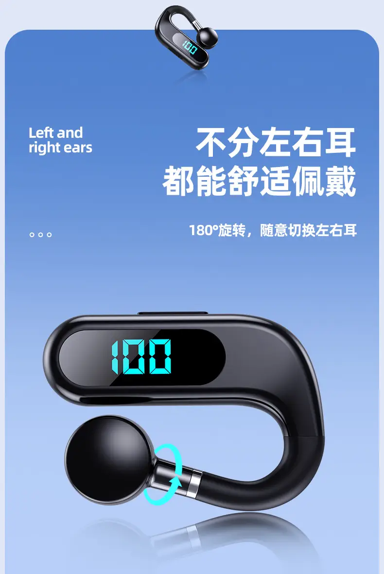 Blue Bone Conduction Wireless Bluetooth Headset with Digital Display — feature 6