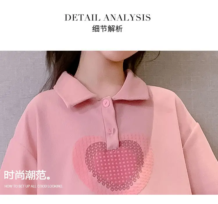 Girls' Heart Print Polo Shirt Set 2023 Summer — feature 3