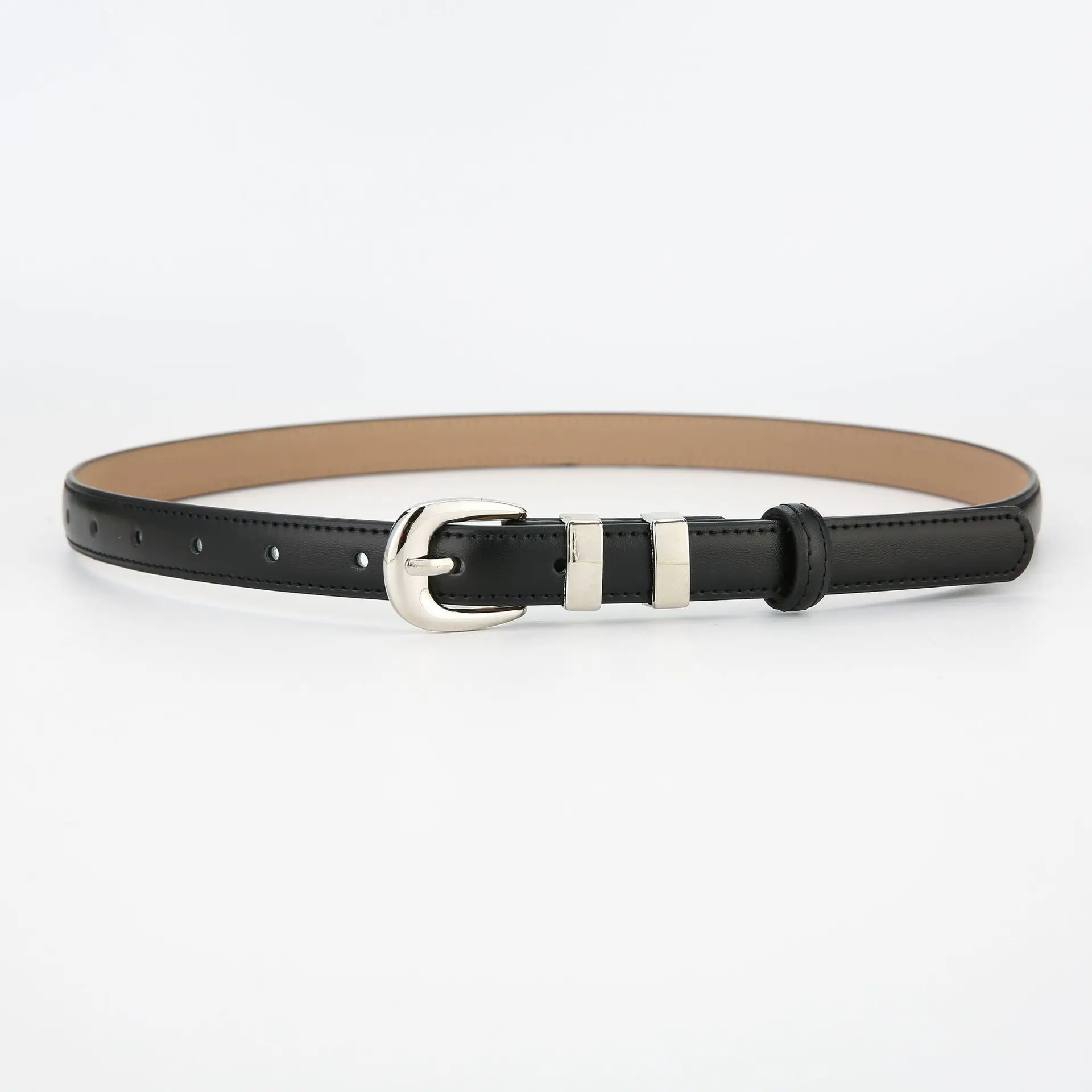 Korean Style Brown Leather Belt with Silver Buckle - Image 11