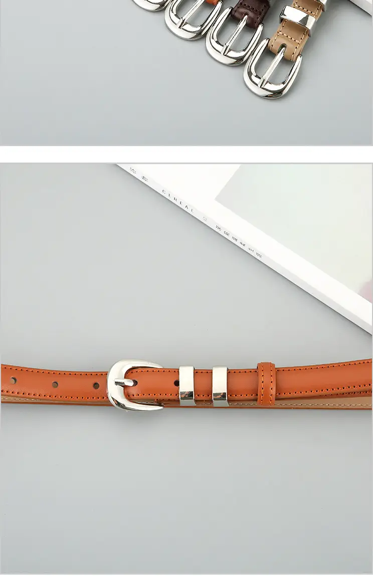 Korean Style Brown Leather Belt with Silver Buckle β feature 11