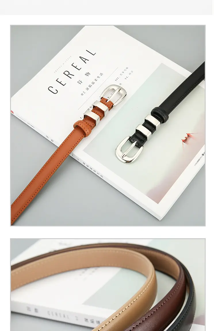 Korean Style Brown Leather Belt with Silver Buckle β feature 4