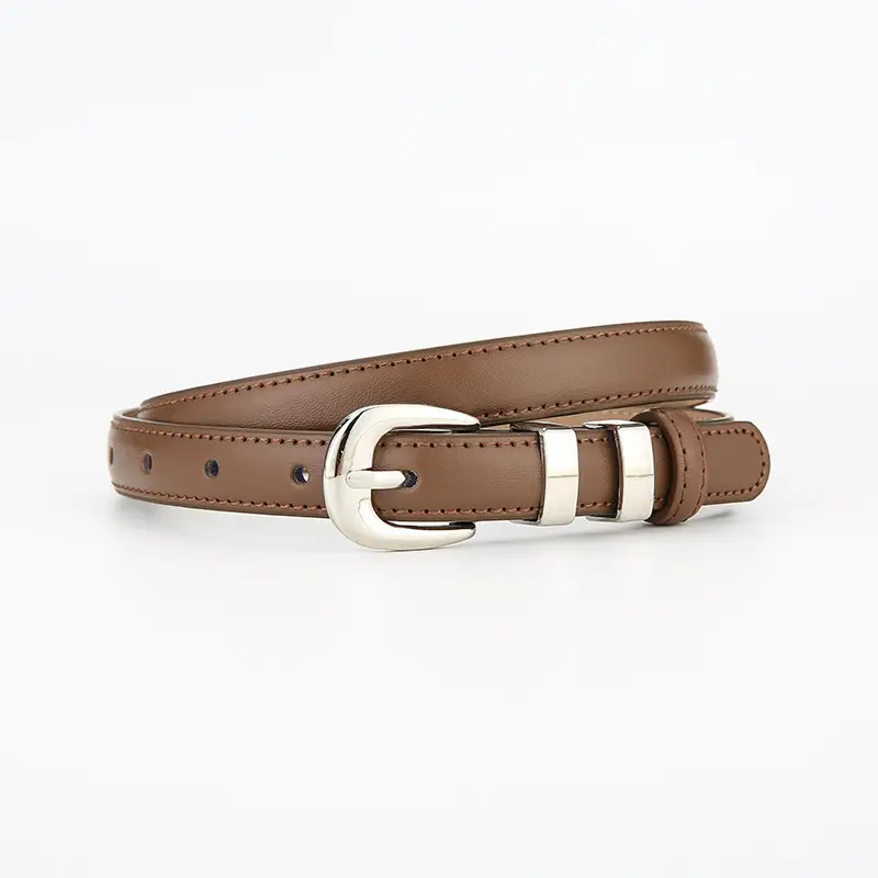Korean Style Brown Leather Belt with Silver Buckle - Image 3