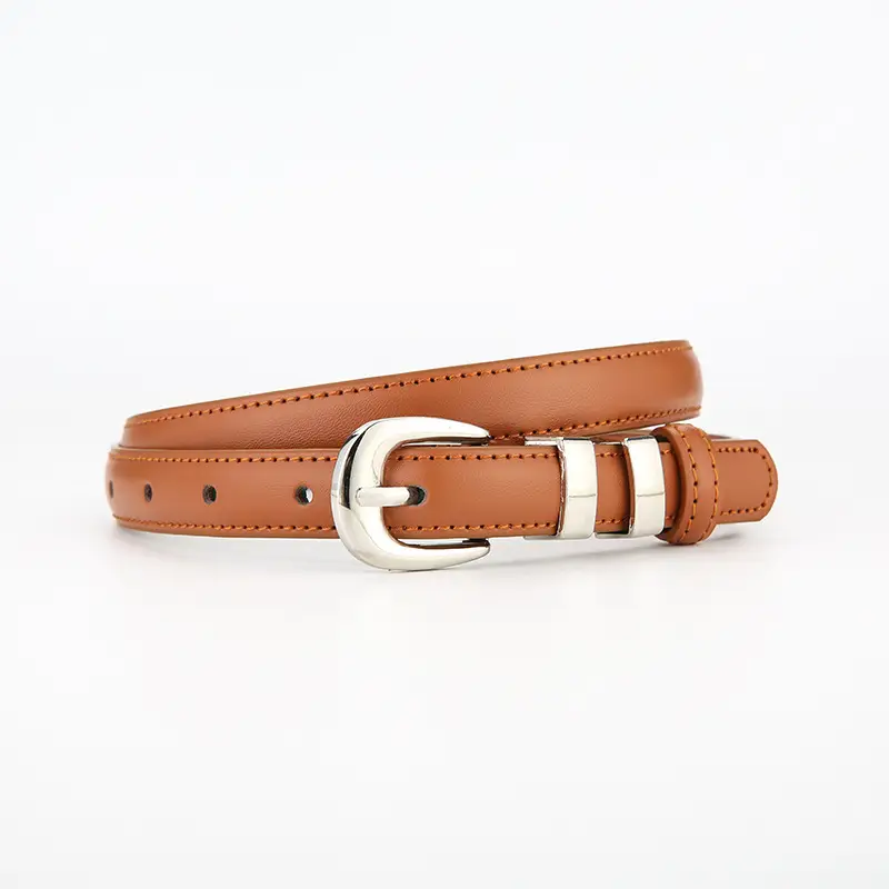 Korean Style Brown Leather Belt with Silver Buckle - Image 4