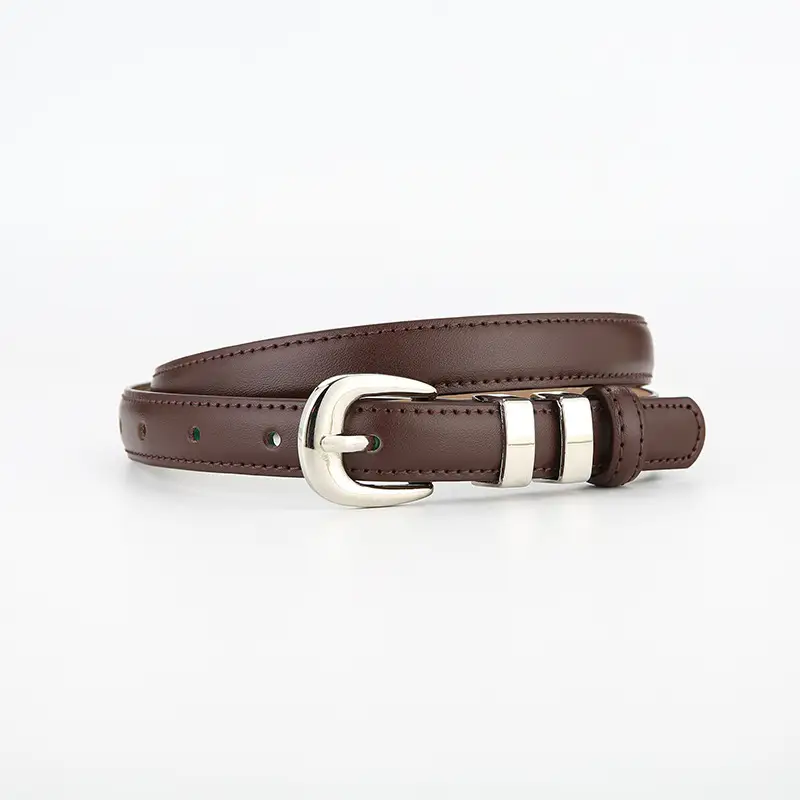 Korean Style Brown Leather Belt with Silver Buckle - Image 5