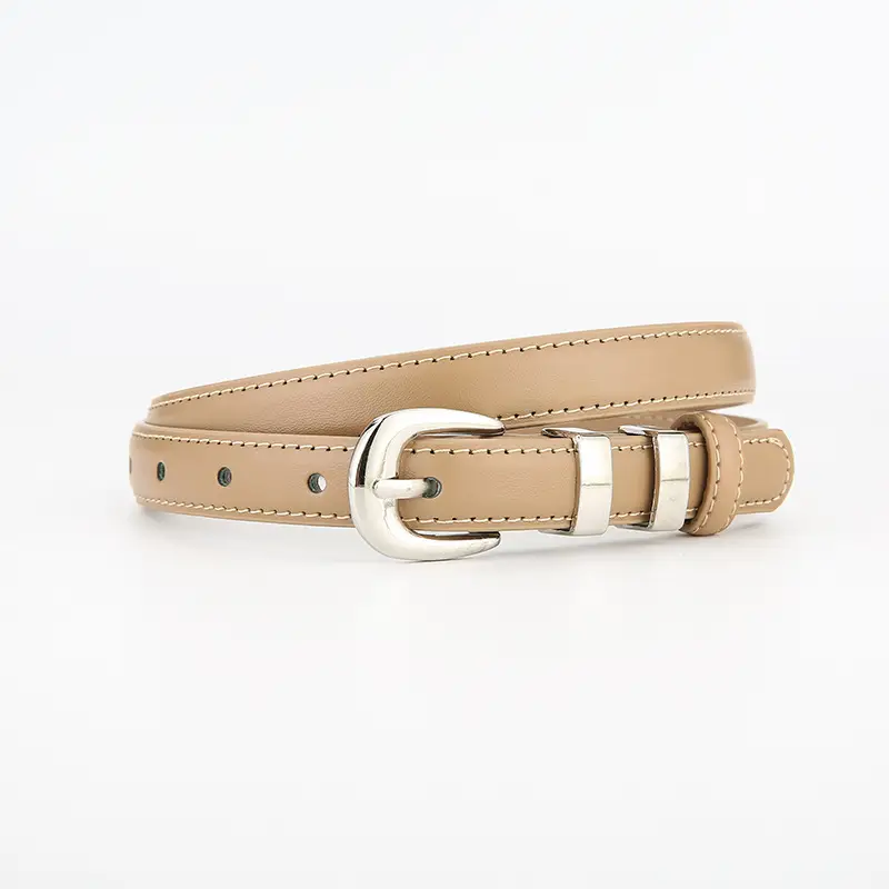 Korean Style Brown Leather Belt with Silver Buckle - Image 6