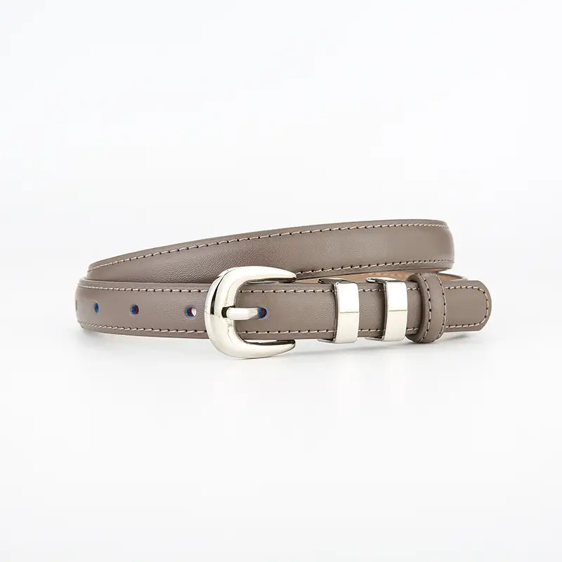 Korean Style Brown Leather Belt with Silver Buckle - Image 7