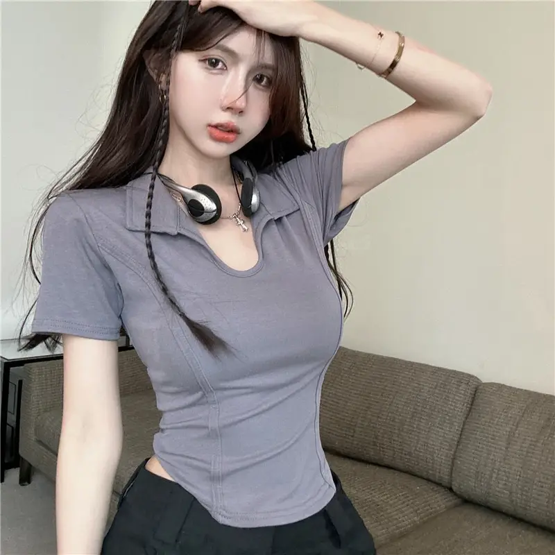 Women's 2025 Short U-Neck T-Shirt High Waist Bottom - Image 5