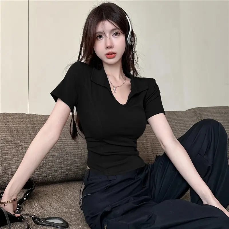 Women's 2025 Short U-Neck T-Shirt High Waist Bottom - Image 6