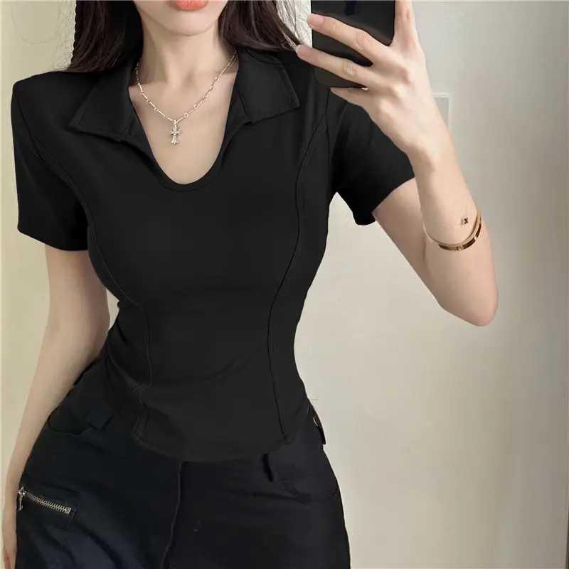 Women's 2025 Short U-Neck T-Shirt High Waist Bottom — feature 18