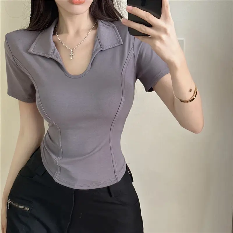 Women's 2025 Short U-Neck T-Shirt High Waist Bottom — feature 3