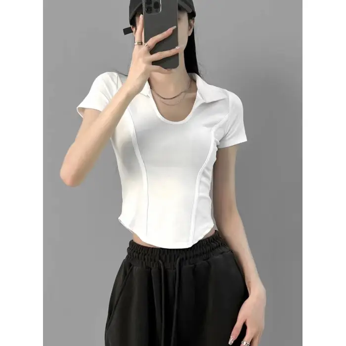 Women's 2025 Short U-Neck T-Shirt High Waist Bottom - Image 3