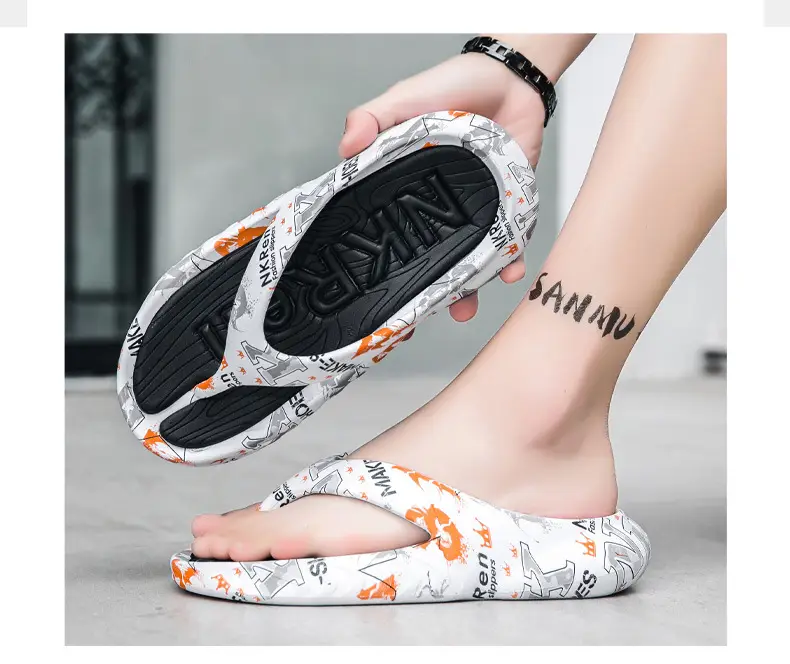 Men's Orange Pumpkin Flip Flops Large Thick Sole — feature 2