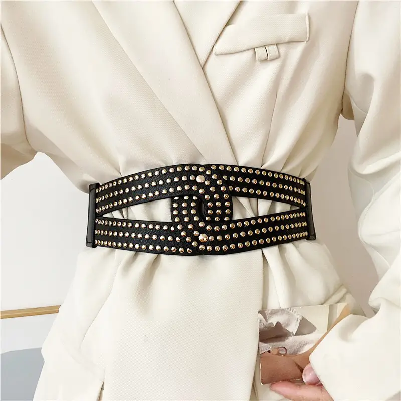 Ins Punk Gold Rivet Wide Belt Women's Suit Dress - Image 5
