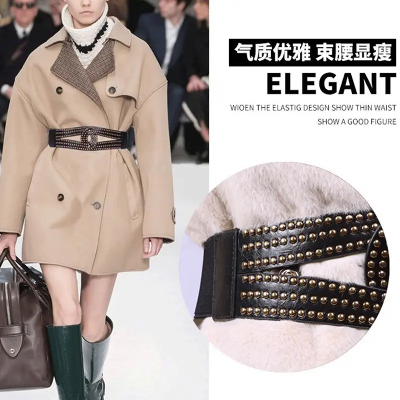 Ins Punk Gold Rivet Wide Belt Women's Suit Dress — feature 1