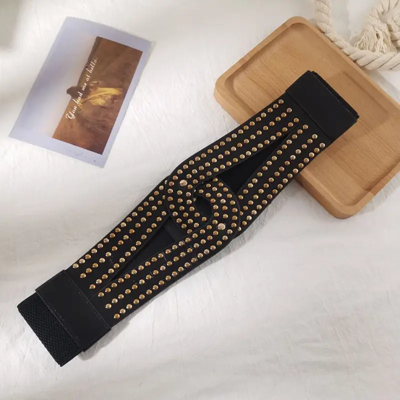 Ins Punk Gold Rivet Wide Belt Women's Suit Dress — feature 5
