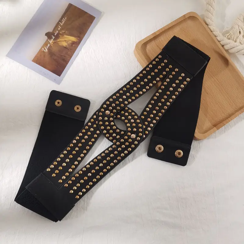 Ins Punk Gold Rivet Wide Belt Women's Suit Dress — feature 6