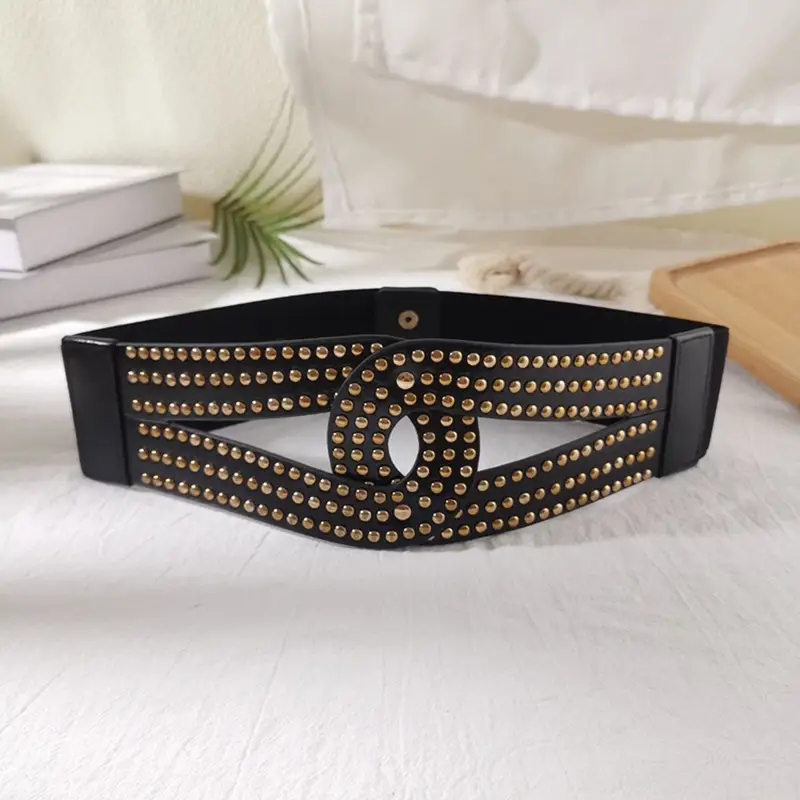 Ins Punk Gold Rivet Wide Belt Women's Suit Dress — feature 7
