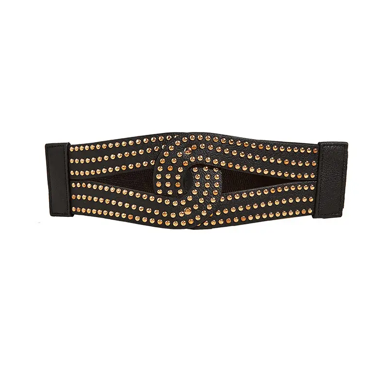 Ins Punk Gold Rivet Wide Belt Women's Suit Dress