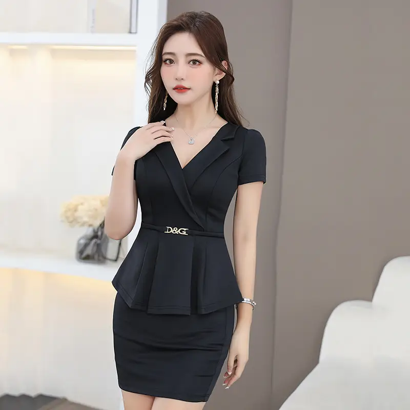 Black V-Neck Hip Short Sleeve Massage Workwear - Image 4