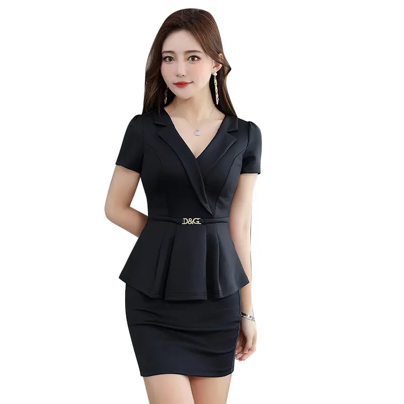 Black V-Neck Hip Short Sleeve Massage Workwear - Image 6