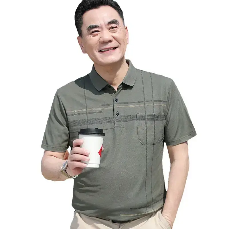 Dad's Mercerized Cotton Summer T-Shirt Grey - Image 18