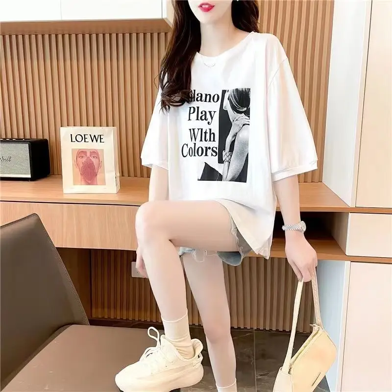 2023 Cotton Lace Top Summer Korean Style Loose T-shirt