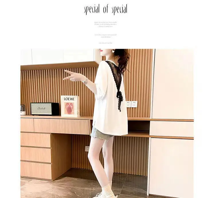 2023 Cotton Lace Top Summer Korean Style Loose T-shirt — feature 10