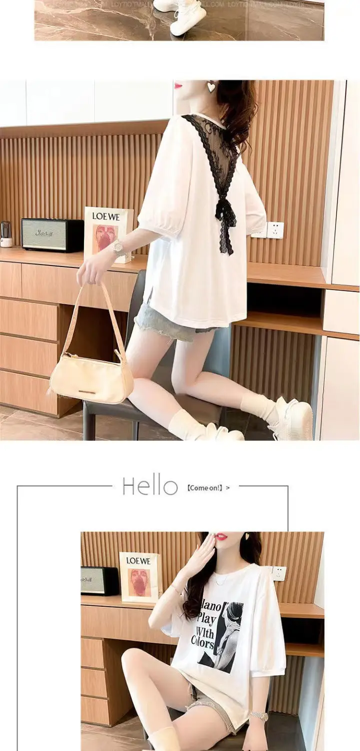 2023 Cotton Lace Top Summer Korean Style Loose T-shirt — feature 11