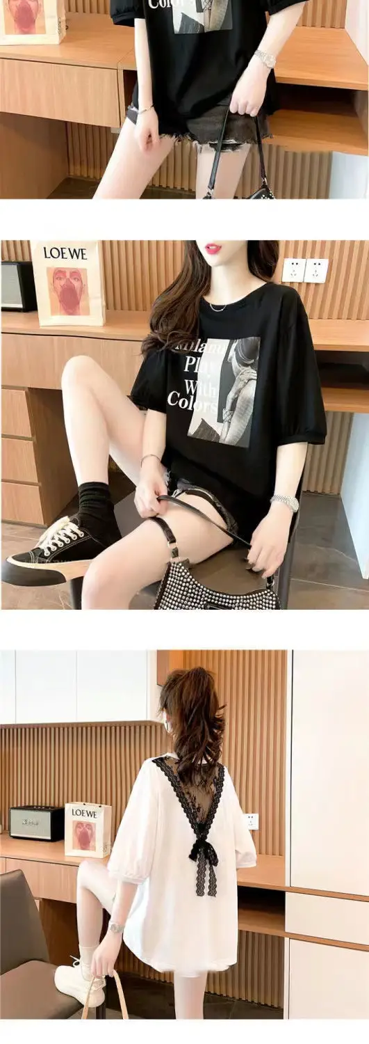 2023 Cotton Lace Top Summer Korean Style Loose T-shirt — feature 8