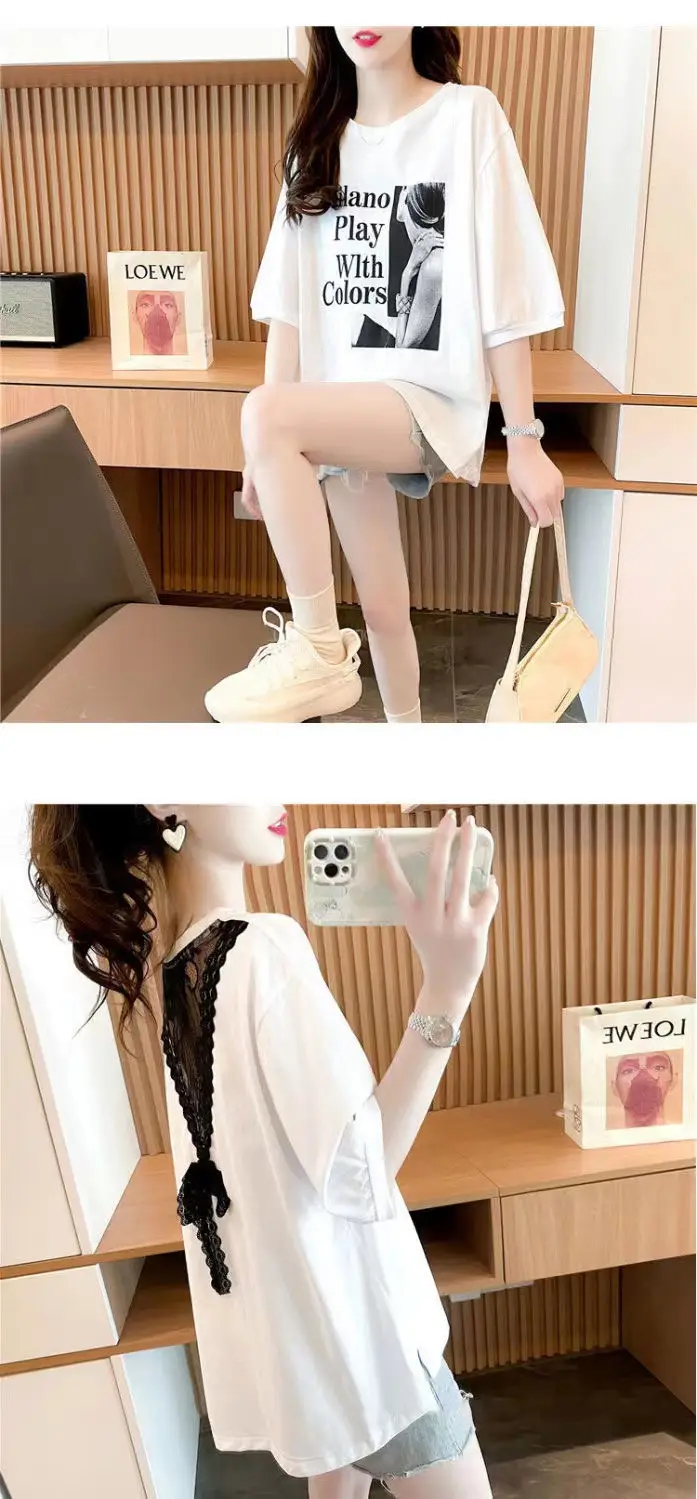 2023 Cotton Lace Top Summer Korean Style Loose T-shirt — feature 9