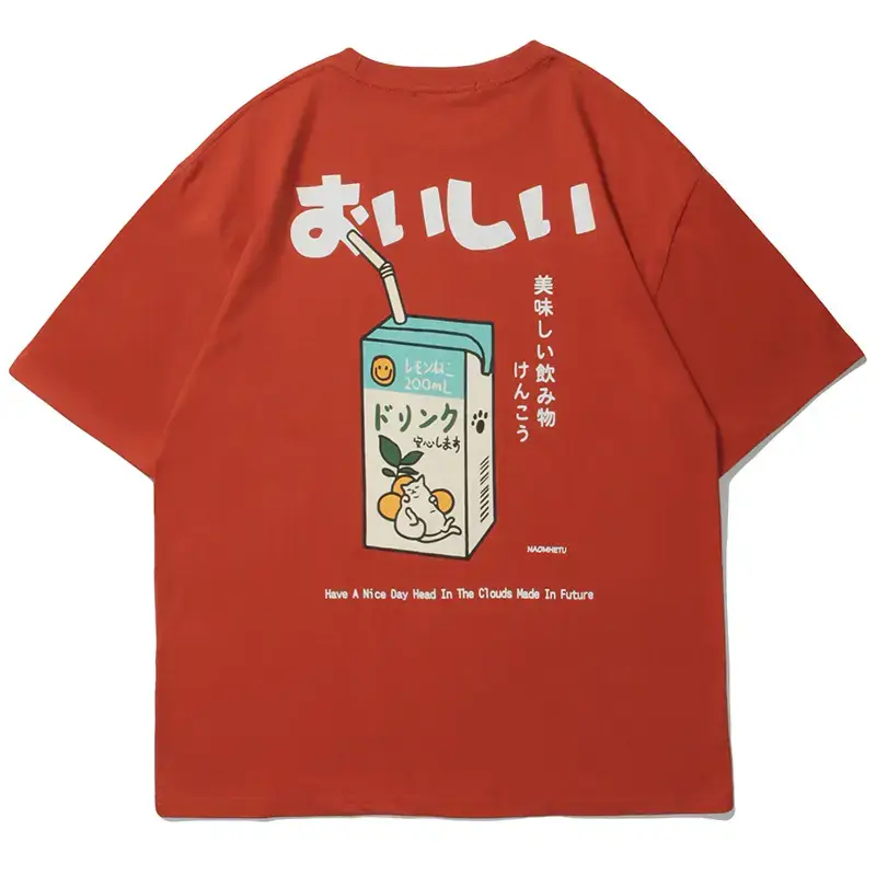YPRS Men Japanese Style Retro Red T-Shirt - Image 2