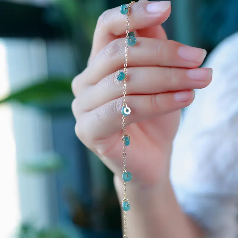 Natural Jade Blue Beads Bracelet with Ice Through Design