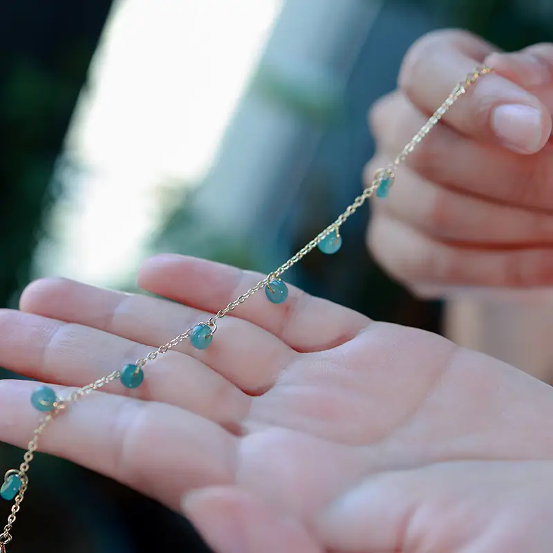 Natural Jade Blue Beads Bracelet with Ice Through Design