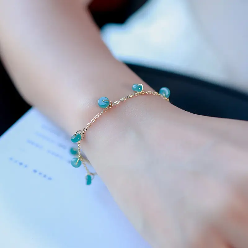 Natural Jade Blue Beads Bracelet with Ice Through Design