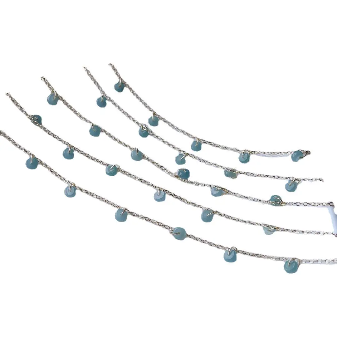 Natural Jade Blue Beads Bracelet with Ice Through Design