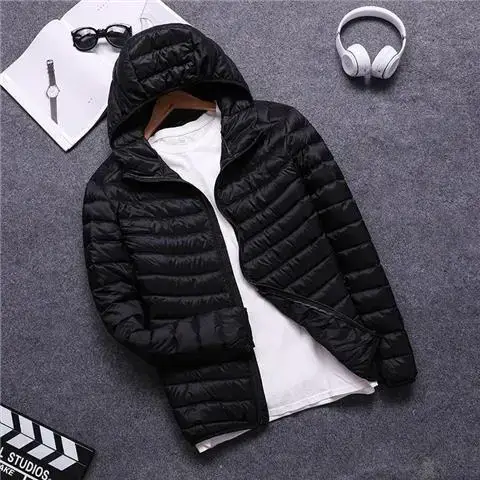 Men Hooded Puffer Jacket Black Winter Light Middle - Image 6