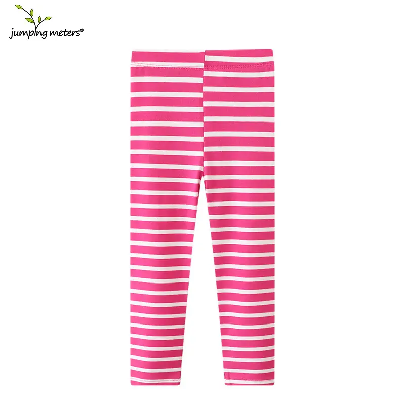 Girls Striped Cotton Leggings Red White Medium Small