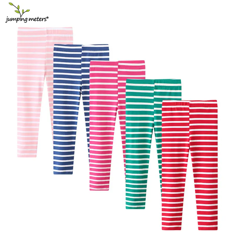 Girls Striped Cotton Leggings Red White Medium Small — feature 1