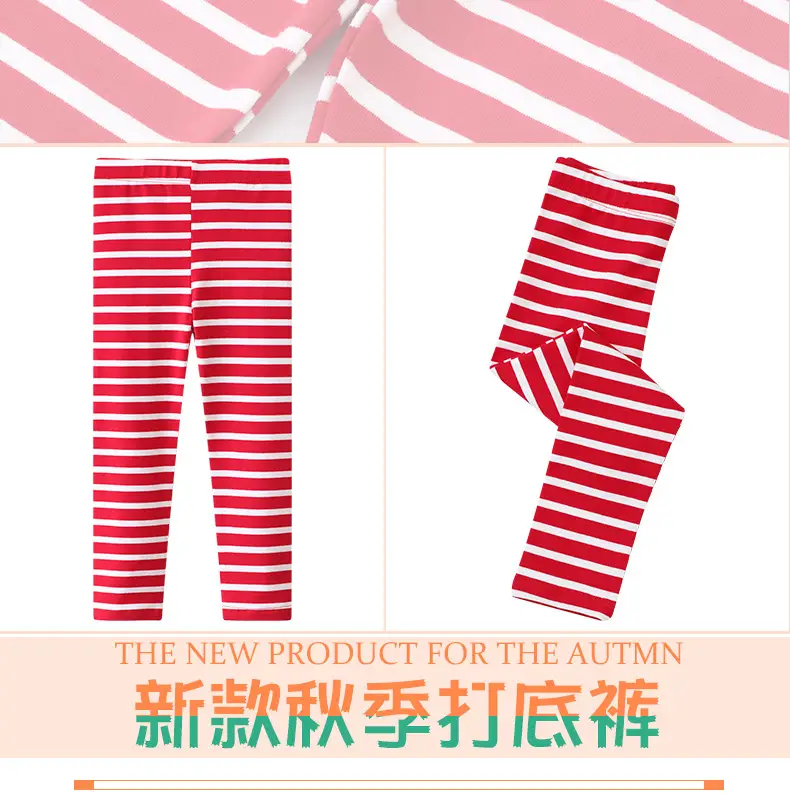 Girls Striped Cotton Leggings Red White Medium Small — feature 3