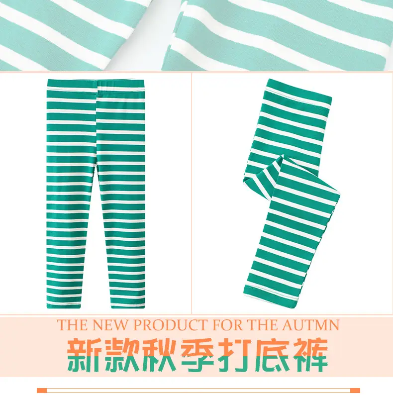 Girls Striped Cotton Leggings Red White Medium Small — feature 4