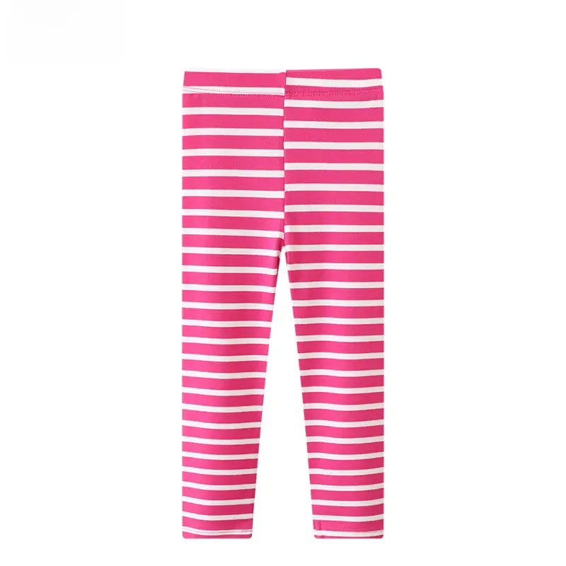 Girls Striped Cotton Leggings Red White Medium Small