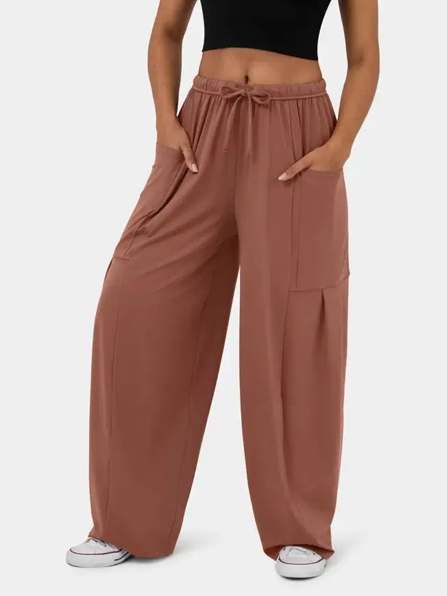 Elegant Elastic Waist Pleated Wide Leg Pants for Women - Image 9